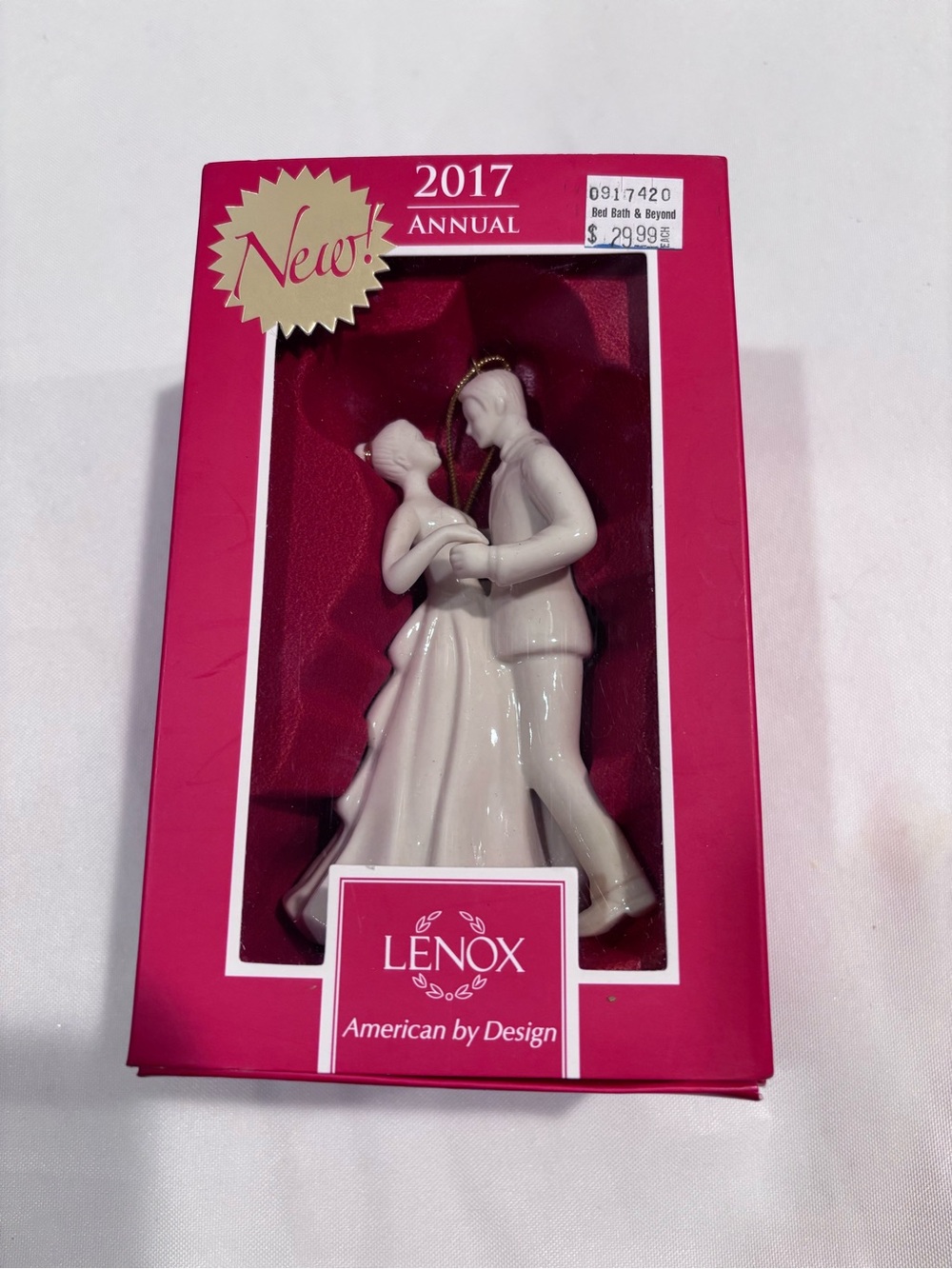 Lenox Glossy White Porcelain Dancing Couple Ornament with Gold Loop